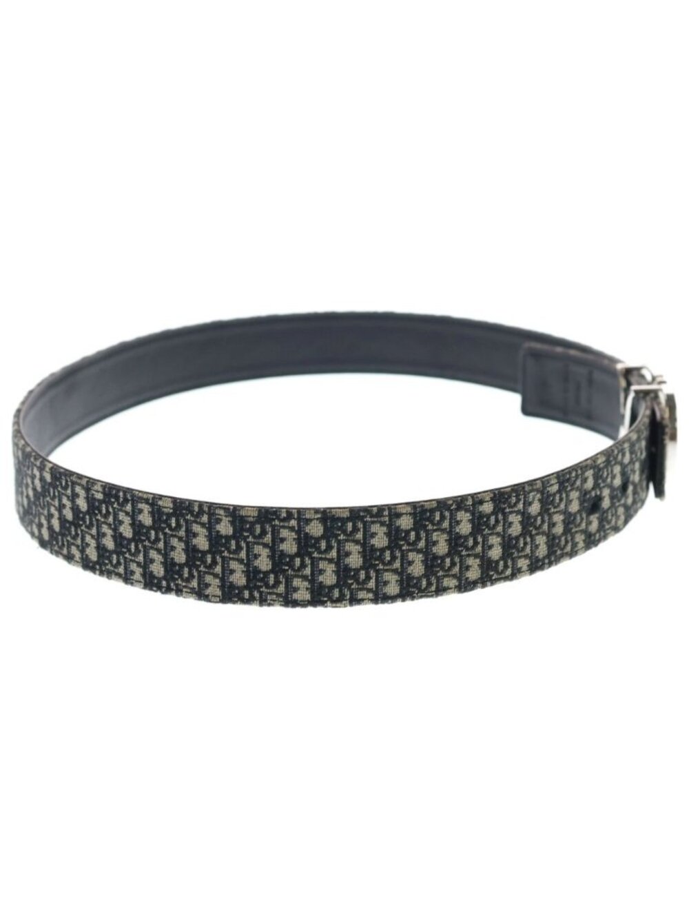 Dior CD Logo Buckle Belt Oblique Black Pattern Navy Canvas Leather Silver - Picture 3 of 6